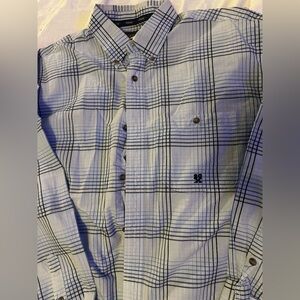 Wrangler 20x-Classic Light Blue Plaid Button-Down Shirt